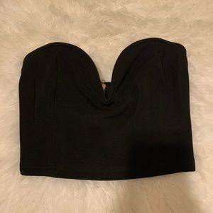 Black Deep V Corset Crop Top